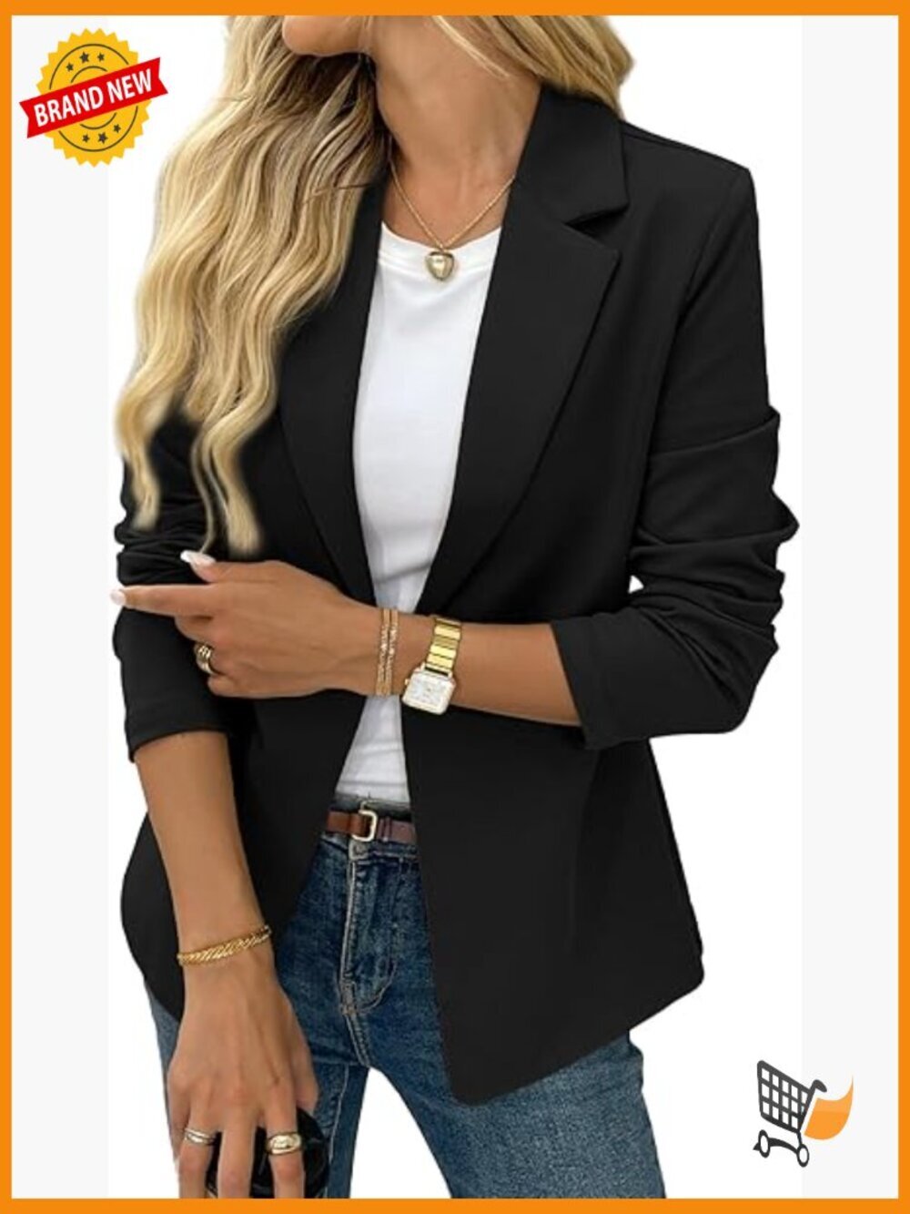 Business Casual Open Front Blazer Stretchy Knit Long Sleeve Office Suit Jacket
